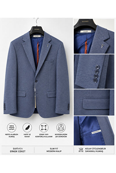BYMEN ERKEK GİYİM Suitmen Buz Mavisi Slim Fit Erkek Blazer Ceket – Tek Düğmel...