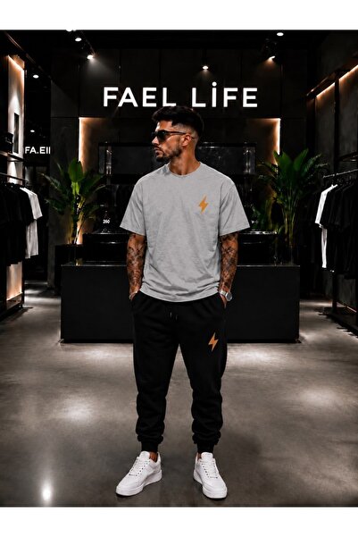 FAEL LİFE Unisex Wide-Let T-Shirt and Trackpants Set with Lightning Print