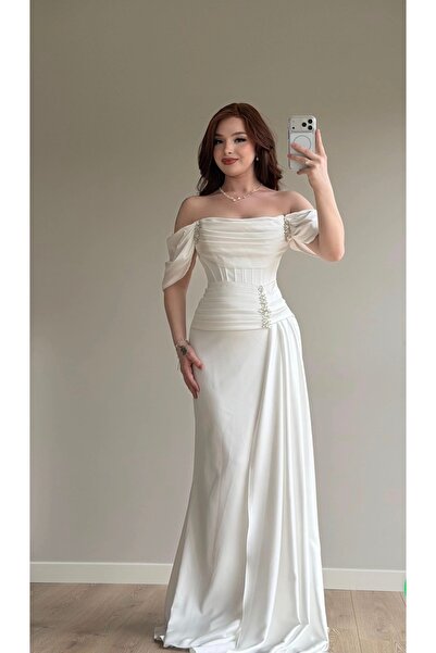 ayşenur Dinçer butik Narya Beyaz Abiye