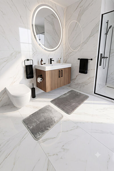 Villadia Home Textile 2'li Peluş Post Banyo Halısı Klozet Takımı Kaymaz Taban...