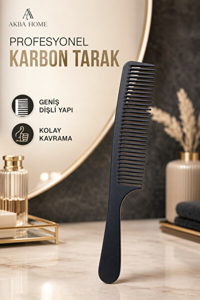 AKBA HOME Profesyonel Karbon Tarak Geniş Dişli Uzun Saplı Saç Açma ve Şekille...