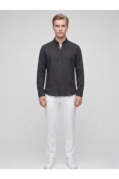 Plus Scorpion Men's Linen Muslin Shirt – Slim Fit Button-Down Collar Long Sle...