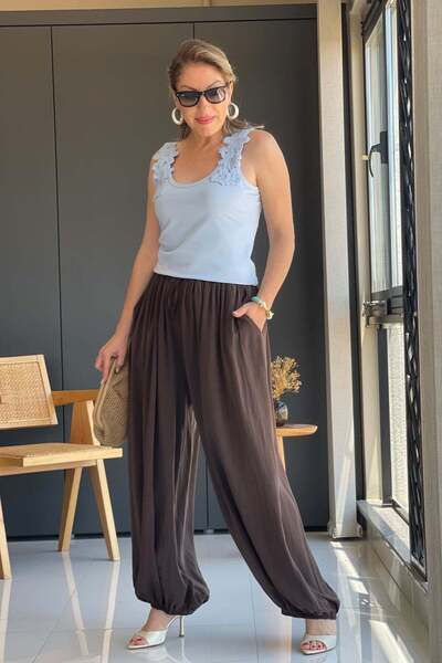 MİSLİNA BUTİK Kahve Şalvar Model İthal Pantolon