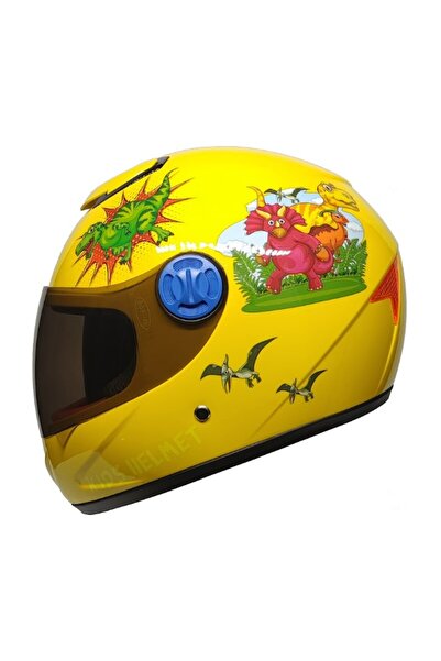 freem M201VR Dino Yellow Motosiklet Çocuk Kaskı Full Face Kids Kask