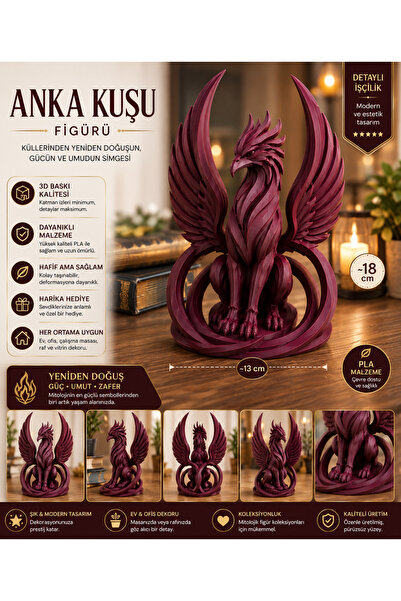 SAF HOBİ ATÖLYE DESİGN Anka Kuşu Figürü – 3D Baskı Dekoratif Biblo | Mitoloji...
