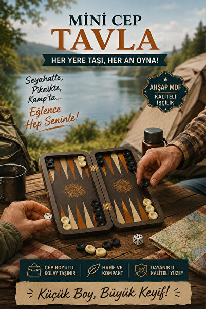kutuTR TVL05 Katlanabilir Mini Cep Tavlası Ahşap MDF Taşınabilir Tavla Seti D...