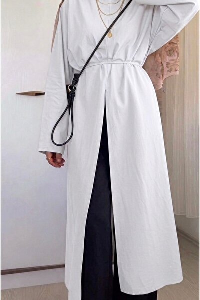 Bahar Altundemir Poplin Fabric High Collar Oversize Slit Long Abaya Tunic