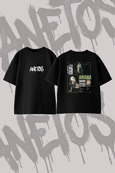 Anetos Ariana Grande_107 Design Back Printed Cotton Black Oversize T-Shirt