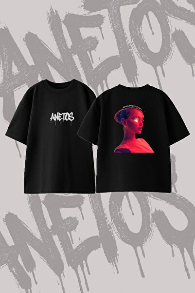 Anetos Ariana Grande_130 Design Back Printed Cotton Black Oversize T-Shirt