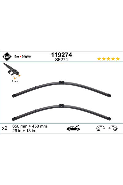 SWF Wiper blade Top Bottom Set Wiper FB OE LHD 650/450 mm