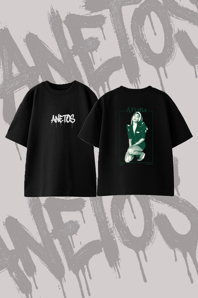 Anetos Ariana Grande_119 Design Back Printed Cotton Black Oversize T-Shirt