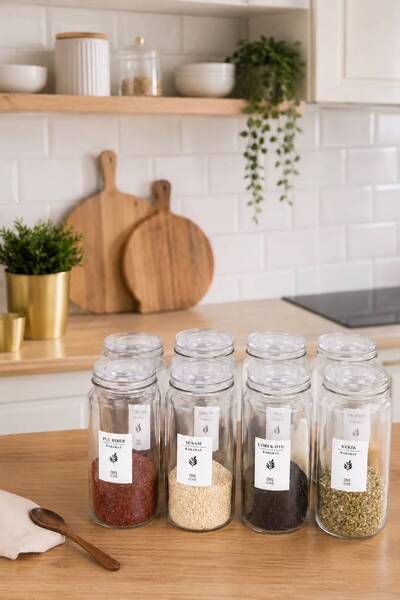 dnshome 8-Piece Glass Jar Set Transparent Vacuum Lid Spice Jar Set Storage Co...