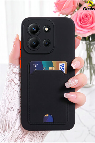 Fibaks Redmi 15C Kılıf Kamera Korumalı Arkası Kartlıklı Cüzdanlı Kırmızı Tuşl...