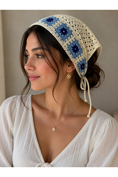 MODA Bohemian Bandana Women's Hair Band with Floral Motifs Crochet Look Blue ...