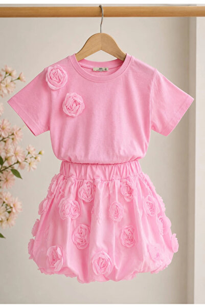 Mireya Kids Pink Rose Balloon Skirt Set