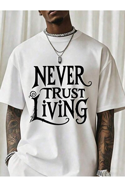 Ekim11 تي شيرت رجالي بتصميم Never Trust Living Black، ملابس شارع عصرية بطباعة...