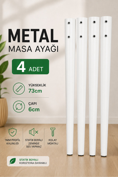 Renlife Metal Konik Masa Ayağı Statik Boyalı Ayak 73 cm Beyaz