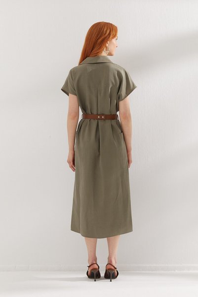 ONNO PRIVE Belt Detailed Dress Khaki