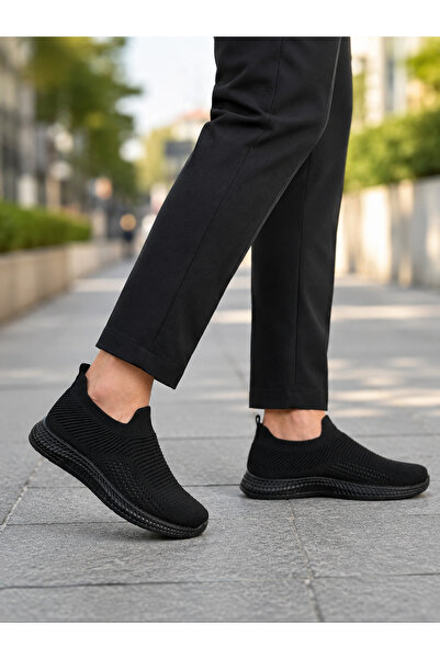 Sport Erkek Siyah Sneaker Spor Ayakkabı - Triko Kumaş - Ortopedik - Hafif - E...