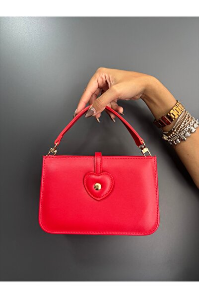 Melos Butik Women's Red Heart Closure Mini Size Leather Box Model Hand and Sh...