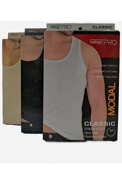 TATKAN BODYWEAR Tatkan - 3'lü - Askılı Penye Modal Classıc Atlet (Siyah-Beyaz...