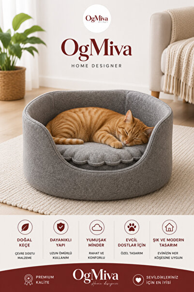 OgMiva Kedi ve Köpek Yatağı Peluş Minderli Elyaf Dolgulu Evcil Hayvan Yatağı ...