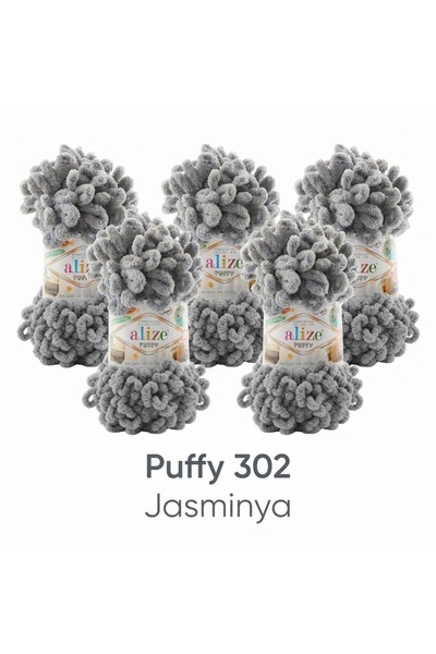 Alize Пакет от 5 броя Puffy № 302 – прежда за ръчно плетене без игли – пантоф...