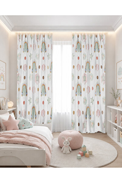 HOMESSA Pastel Rainbow, Star and Heart Double Winged Children's Room Backgrou...