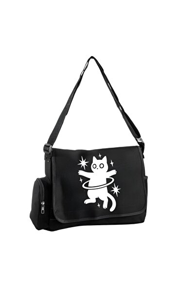 DEEFWEAR Cat Printed Unisex Black Messenger Bag Voluminous Postman Bag/ Lapto...