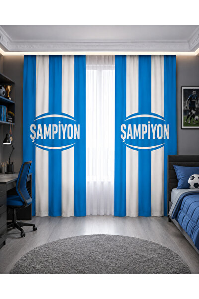 HOMESSA Blue and White Champion Double Winged Children's Room Background Curtain