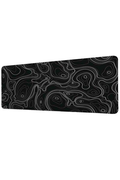 gxe.art Black and White Topographic Lines 40X90 cm Gaming Mousepad Non-Slip B...