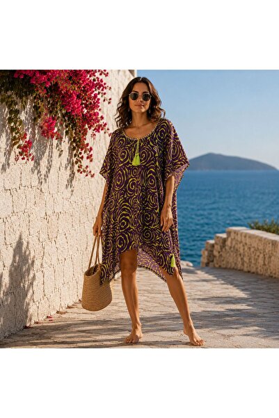 BIJUTERI Par-13042 Purple Spiral Patterned Laser Beach Dress & Pareo |   Eos ...