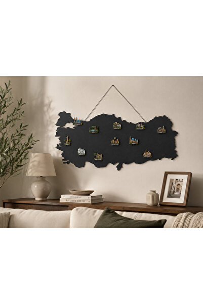 YRC Tasarım Türkiye Haritası Magnet Panosu 105 × 50 cm Siyah Metal Duvar Dekoru