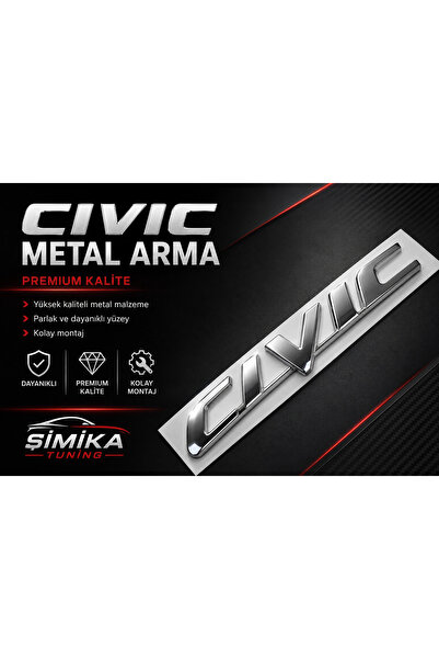 şimika tuning tuningmarketim Honda Civic Chrome Metal Trunk Emblem – Shiny 3D...