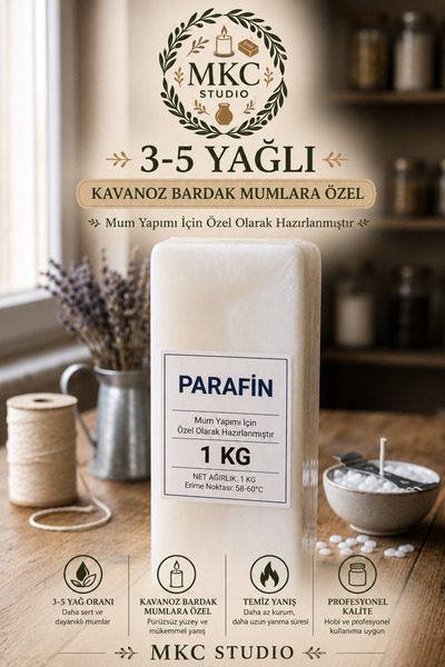 MKC STUDIO %3–%5 Yağlı Parafin 1 KG – Kavanoz ve Bardak Mumlara Özel Mum Yapı...