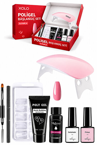 xolo 16 Parça Polijel Oje Yapma Seti Dark Pembe Evde Poligel Nail Art Seti
