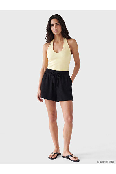 LC Waikiki Black Textured Women's Shorts with Elastic Waist