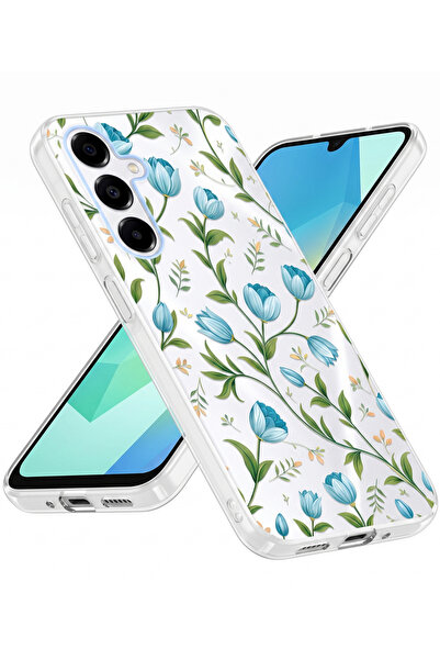Rivor Samsung Galaxy A55 Uyumlu Kılıf Kamera Çıkıntılı Mavi Lale Desenli İnce...