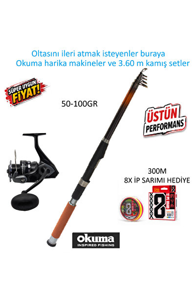 Okuma Wave Power WP-6000A1 Olta Makinesi+Cougar 3.60m 50-100gr Tele Kamış
