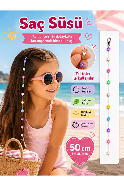Rhea Company Renkli Çiçek Boncuklu Çocuk Saç Simi (50 cm)