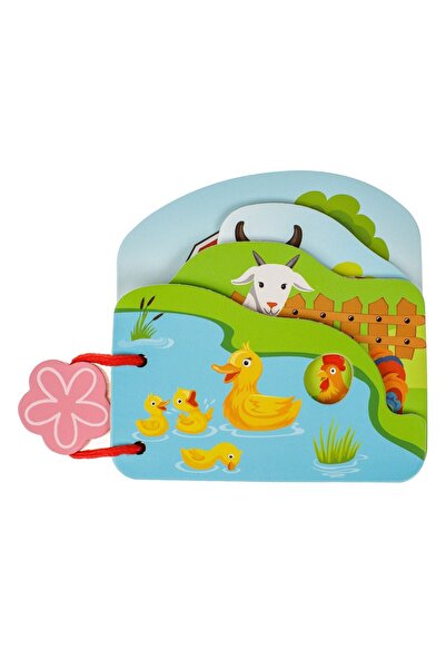 4F Carte educativă din lemn cu animale de fermă 12x12cm - 4 pagini