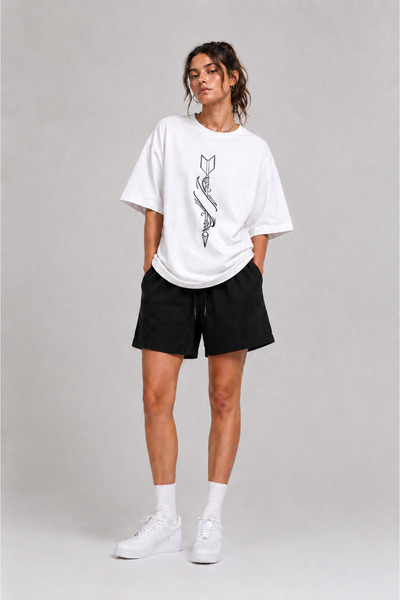 ARHMHEM White T-Shirt and Black Shorts Set with a Beautiful Print.
