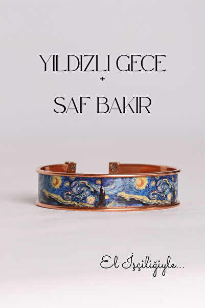 Store Van Gogh Yıldızlı Gece Baskılı Saf Bakır El İşçiliği Bilezik