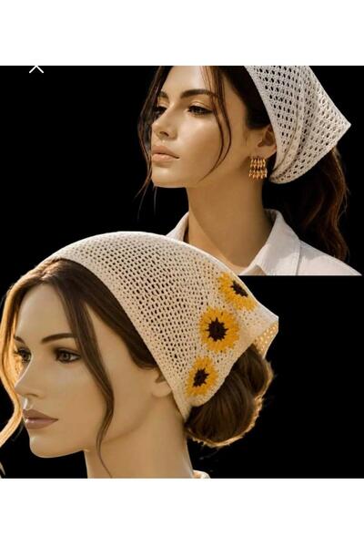 İNCİ ÇEYİZ 2-Pack Vintage Yellow Daisy Bohemian Crochet Pink Floral Bandana