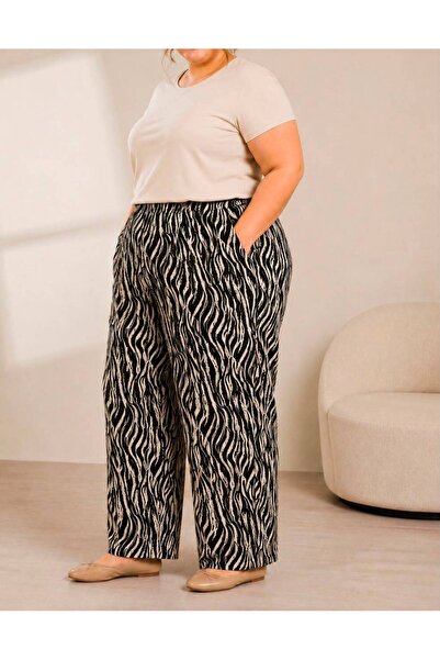 Store BÜYÜK BEDEN PENYE KADIN ŞALVAR ZEBRA DESEN RAHAT KESİM