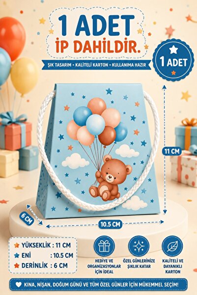 Emtory Home Beyaz İpli Mavi Ayıcıklı Hediye Çanta Paket - Sünnet Hediye - Doğ...
