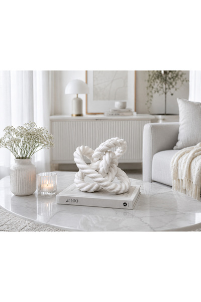 EMAS DESİGN 3D Modern Düğüm Dekor Objesi – Beyaz | 15 x 10 cm