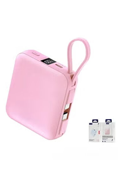 Generic 22.5W Fast Charging 10000mAh Mini Pink Power Bank Built In Dual Cable...