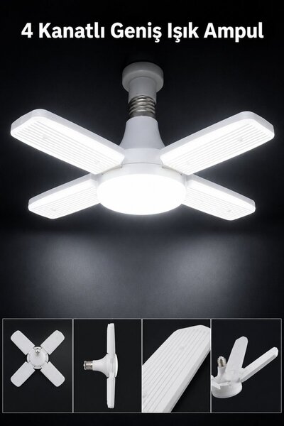 Evgereçlerim 4 Kanatlı Katlanabilir LED Ampul, Papatya Model Tavan Lambası E27
