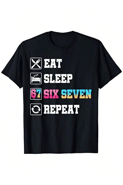 Astogria13 Men's Eat Sleep 67 T-Shirt With Ice Cream Dripping 6 7 Numbers Cas...